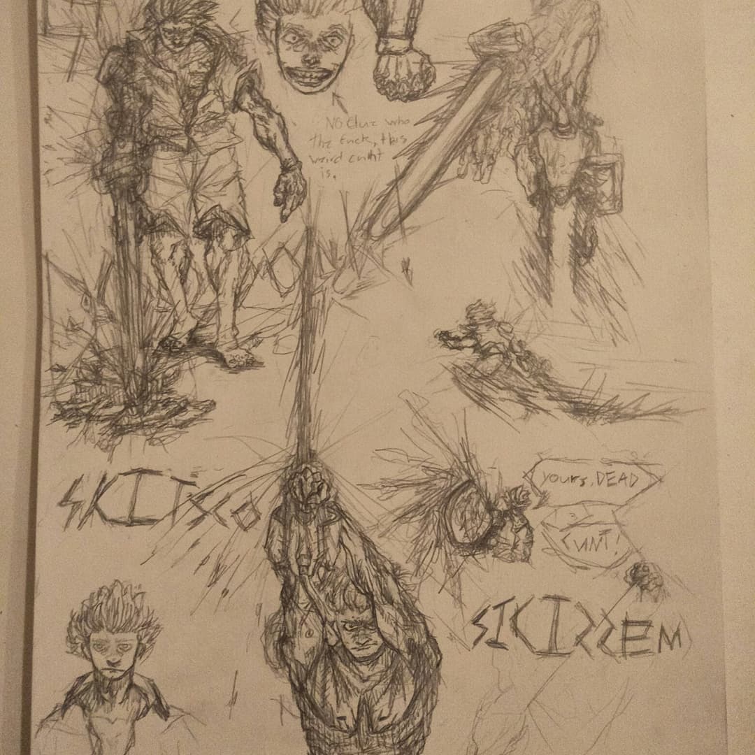 shmillbe's tweet photo. Some sketch's and shit, of a dude with a big ass plasma chainsaw, think, Monkey D Luffy meets Johnny Silverhand. Idk what that means you figure it out.
.
#oc #OC #art #sketch #plasmachainsaw #Cyberpunk2077 https://t.co/XxciNdINUb