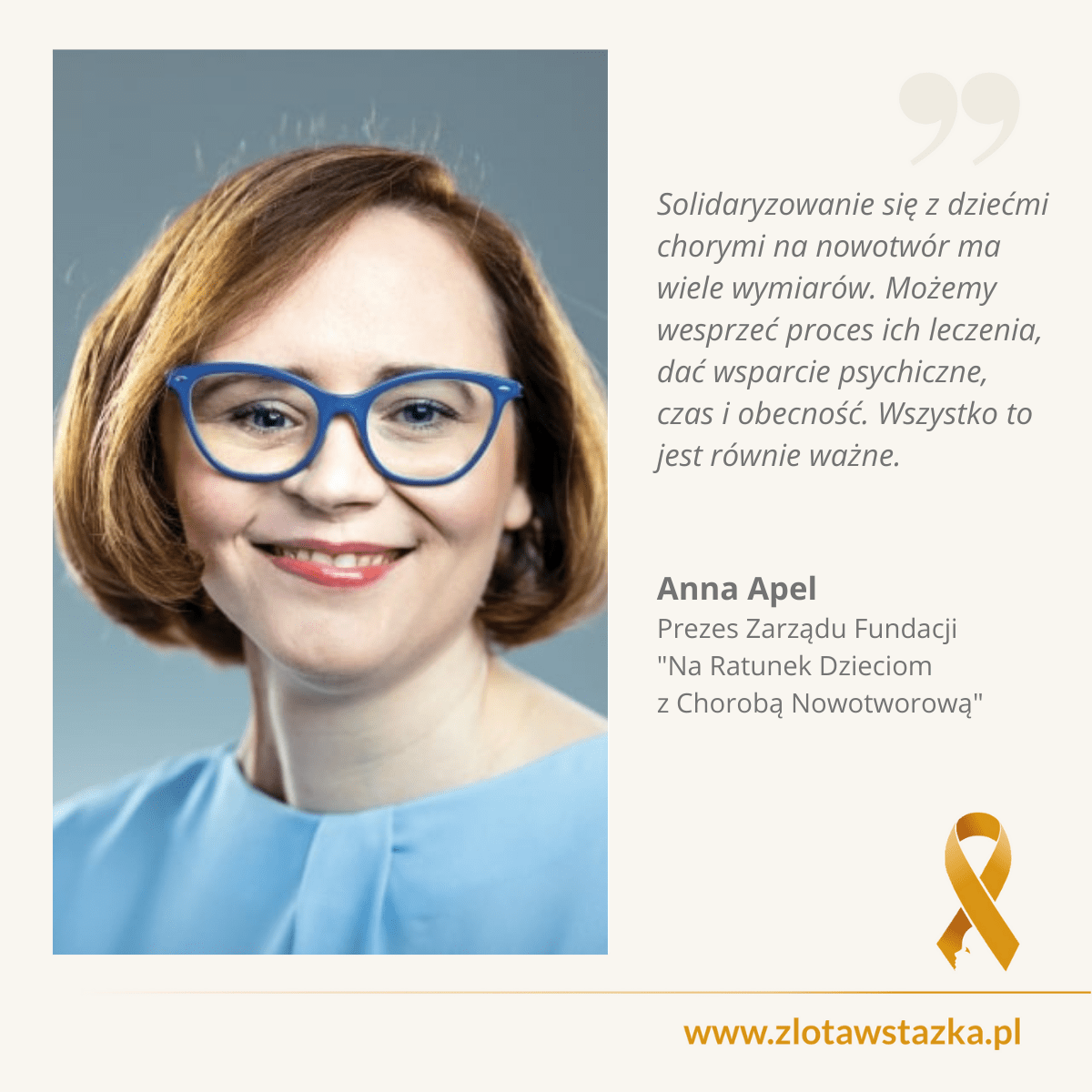 Przez cały wrzesień mówiliśmy o białaczkach. O objawach, leczeniu i profilaktyce. O tym, że z nowotworem krwi można wygrać.

DZIĘKUJEMY Wam za dobre słowa i za pomoc w przekazywaniu tej ważnej wiedzy dalej w świat!

Anna Apel
Prezes Zarządu Fundacji Na Ratunek Dzieciom z Chorobą