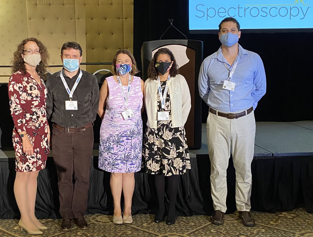 SpectroscopyMag's tweet photo. Emerging Leader in Molecular Spectroscopy award symposium at #SciX2021 for Bhavya Sharma of Univ. Tennessee! W/ Sergei Bykov, Univ. Pittsburgh, Rina Dukor, BioTools, Bhavya, Dave Punihaole &amp; Univ. VT. (Shiv Sharma, Hawaii, Stephanie Zaleski, Cal. State East Bay spoke virtually.) https://t.co/0eD8VJrgIV