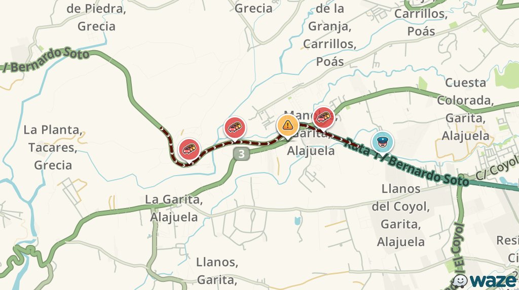 ¡Ruta 1 / Bernardo Soto es brutal hoy! Añadirá 1h 7m a tu ruta #ZoomRadio919 #TraficoCR waze.com/ul?ll=10.00261…