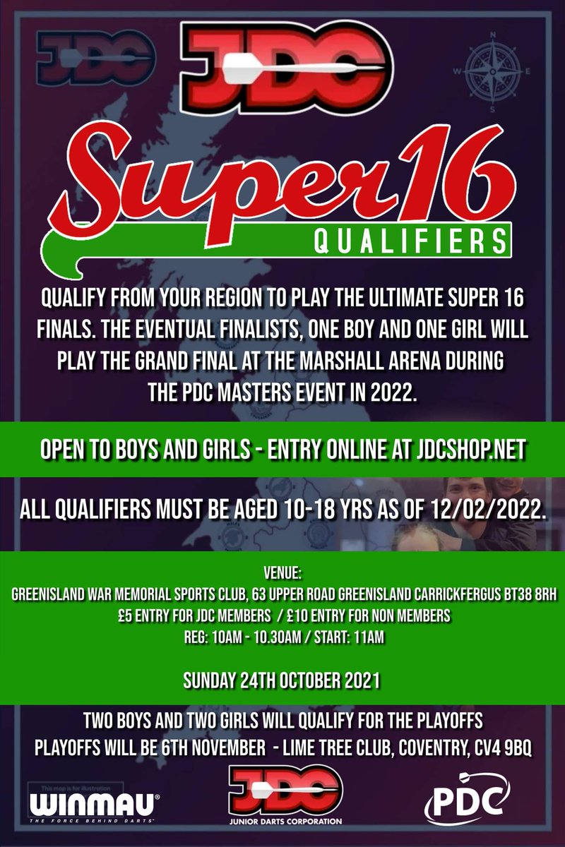 @JDCdarts Super 16 coming to Northern Ireland. Great opportunity for the young players in N.I. to compete. Get your place booked vi's JDC website. <a href="/mea_bc/">Mid and East Antrim Borough Council</a> <a href="/Carrick_Times/">Carrick Times</a> <a href="/DergianO/">Dergian-online free Castlederg newspaper</a> <a href="/BBCNewsNI/">BBC News NI</a> <a href="/BelLiveSport/">Belfast Live Sport</a> <a href="/BelTel/">Belfast Telegraph</a> <a href="/BBCSPORTNI/">BBC SPORT NI</a>