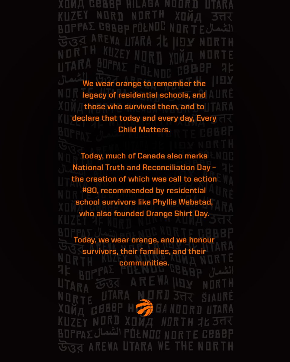 Raptors's tweet photo. Today and every day #EveryChildMatters https://t.co/YiGlHsrEMn