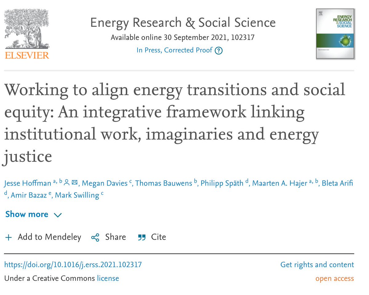 Just out: No Just Transition: the introduction of renewable energy infrastructures often leads to negative, not positive, social equity outcomes. Can we change that? Article from our ReSETgroup @hofjg @theMegnetic @ThomasBauwens1 Philipp Späth @bletaarifi Amir Bazaz Mark Swilling