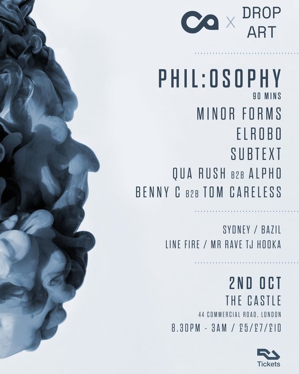 Catch BPM's #bazilmc on hosting duties for <a href="/contextaudiodnb/">Context Audio</a> x <a href="/DropArtLdn/">Drop Art</a> taking over <a href="/thecastlelondon/">The Castle</a> this Sat 2.10.21

<a href="/residentadvisor/">Resident Advisor</a> for remaining tix 🎟

ra.co/events/1444043

#bazilmc #contextaudio #dropart #thecastlelondon #philosophy #minorforms