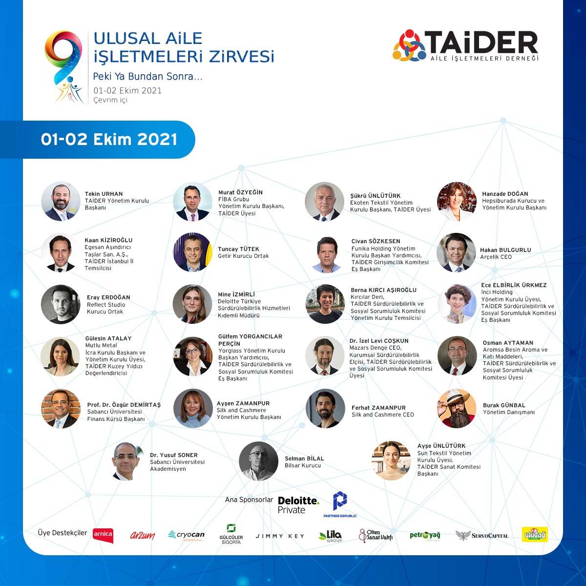 Her yıl aile şirketlerini bir araya getirdiğimiz Zirvemizi bu yıl 1-2 Ekim günlerinde “Peki Ya Bundan Sonra…” temasıyla gerçekleştireceğiz. Pandemi koşulları nedeniyle ikinci kez çevrim içi olarak organize ettiğimiz 9. Zirvemiz başlıyor.