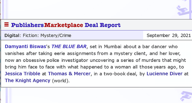 damyantig's tweet photo. Delighted to announce a 2-book deal with Thomas &amp; Mercer : my literary crime thriller THE BLUE BAR, and its untitled sequel.

Can't wait to work with the absolutely wonderful @jtribble , and very grateful for all the support from @LucienneDiver , my lovely super-agent! https://t.co/opqk2ueFjb
