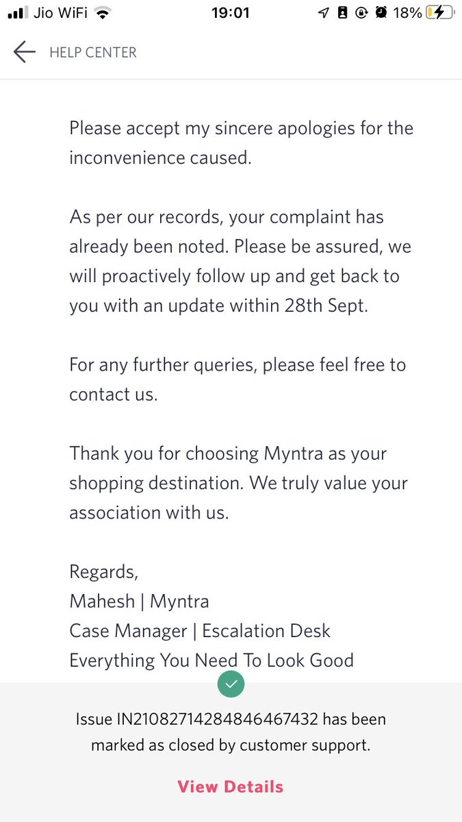 bhargavayash's tweet photo. @MyntraSupport I get notification regarding query is resolved. 
Issue still persist and query is not resolved. https://t.co/BrgAJ3G6NN