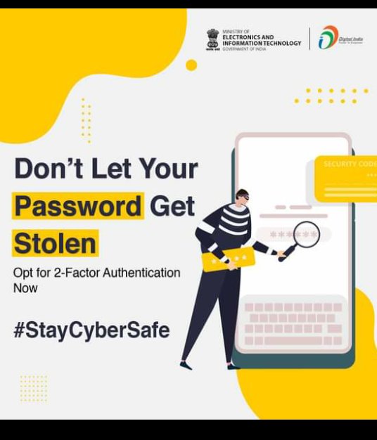 #StayCyberSafe
#DigitalIndia
#cybersecurity
Two Factor #Authentication, or #2FA, is an extra layer of #protection used to ensure #security of #Online #ACCOUNTS beyond just a #username and #password
#DigitalTransformation
#DigitalMarketing
#cybercrime
#databreach
#Data
#Online