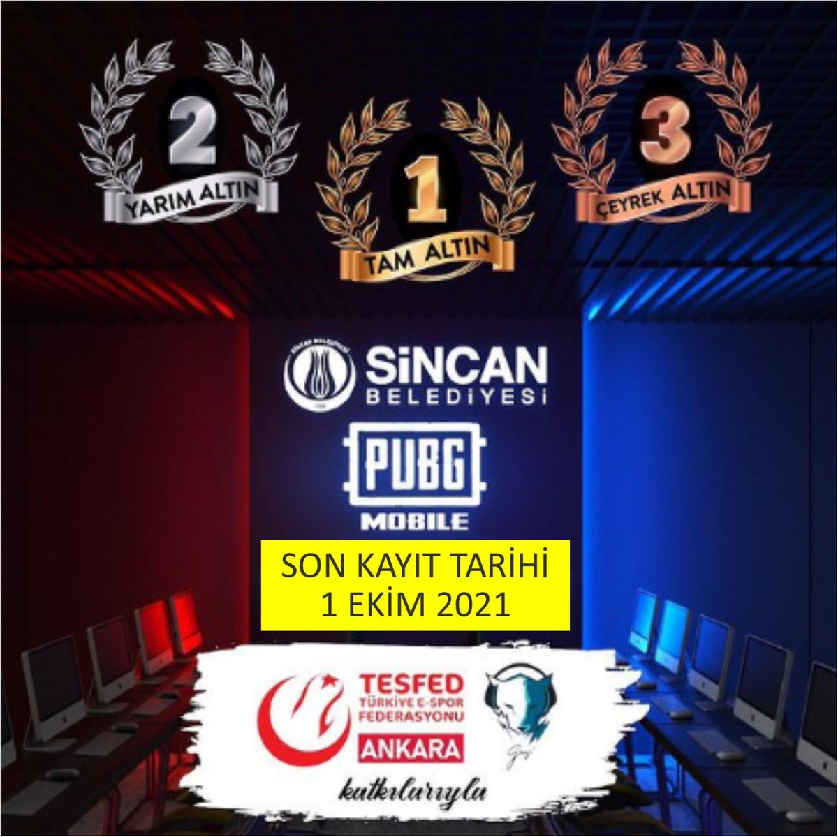 TesfedA's tweet photo. Sincan E-Spor Turnuvası’nın son ayağı olan PUBG Mobile turnuvasında kayıt için son şans… 2 Ekim 2021 Cumartesi günü yapılacak Sincan PUBG Mobile Turnuvası heyecanına ortak olmak için kaydınızı 1 Ekim 2021 saat 23.59’a kadar yaptırabilirsiniz… https://t.co/paYdBcsM97