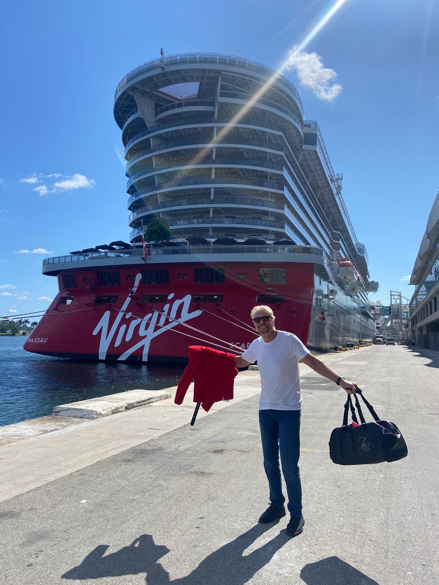 richardbranson's tweet photo. Welcome to Miami, Scarlet Lady. Goosebumps moment boarding in our home port of Miami – it’s time to #SetSailTheVirginWay https://t.co/grPWtqtOP8 @VirginVoyages https://t.co/4PTFgY5sKc