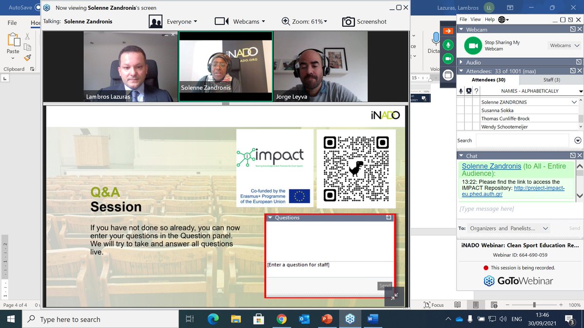 Thanks you iNADO <a href="/iNADOantidoping/">iNADO</a> for hosting a Webinar on IMPACT's <a href="/impact4sport/">Project IMPACT</a> Clean Sport Education repository. >30 participants from different countries &amp; NADOs. Excellent dissemination activity for our project &amp; for showcasing clean sport education
