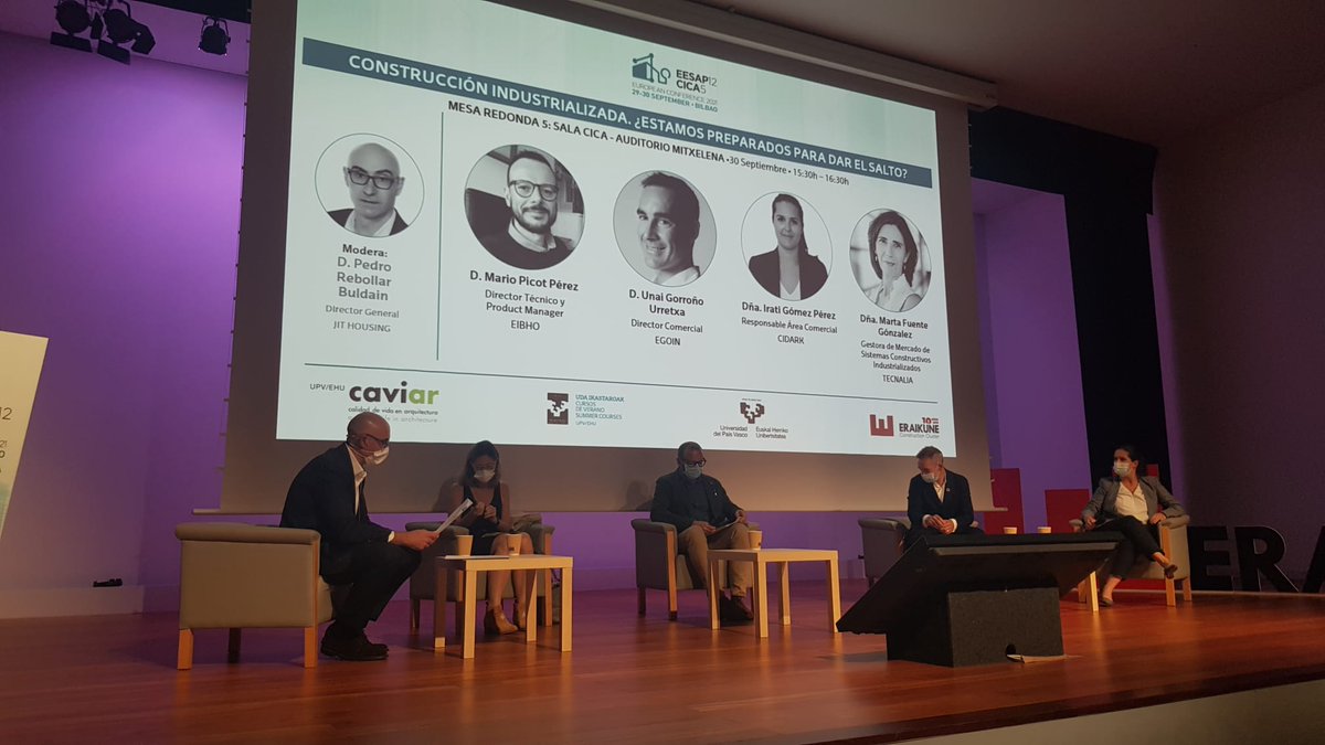 eesap's tweet photo. Comenzamos la primera mesa redonda de la tarde "Construcción industrializada. ¿Estamos preparados para dar el salto?
Contamos con la participación de:
- Mario Picot, @eibhogroup
- Unai Gorroño, @_egoin
- Irati Gomez, @cidarksystem
- Marta Fuente, @tecnalia
#EESAP12 #CICA5 https://t.co/gqPE1a9SYH