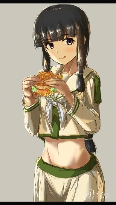 ごはん海老旨辛仕立てバーガーを食べる北上さん
#艦これ版深夜の真剣お絵描き60分一本勝負 
#艦これ版真剣お絵描き60分一本勝負_20210930 