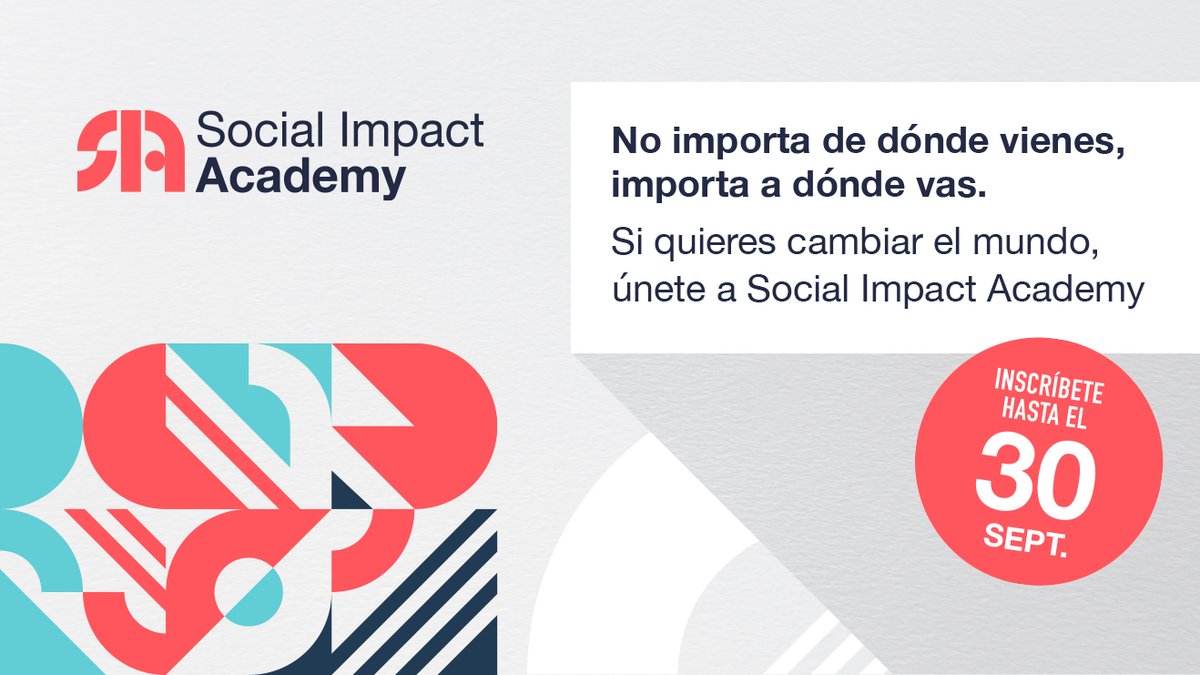 ⌛️Últimas horas para inscribirte en la #SocialImpactAcademy

👉Presenta tu idea para cambiar el mundo y obtén formación, mentoría, participa en foros de intercambio de experiencias y prepara tu proyecto para ser un líder del futuro!

💥 Inscríbete laaab.es/2021/09/unete-…