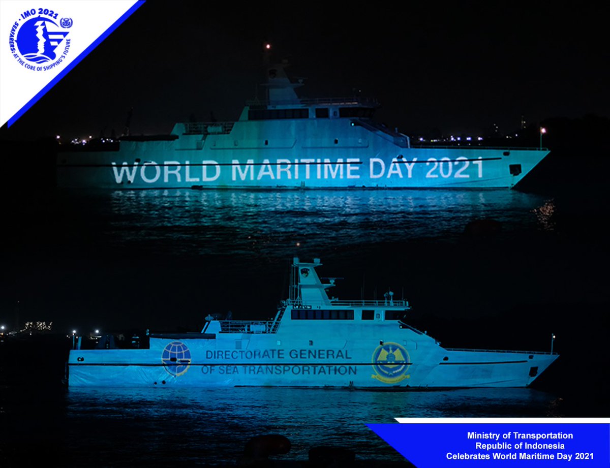 IMOHQ's tweet photo. This year, the IMO headquarters will be lit blue on #WorldMaritimeDay to highlight seafarers and their core role in shipping and its future. We invited others to light up their most iconic buildings around the world. We're getting amazing photos. Here are some from Indonesia. https://t.co/Jahb0eVjEd
