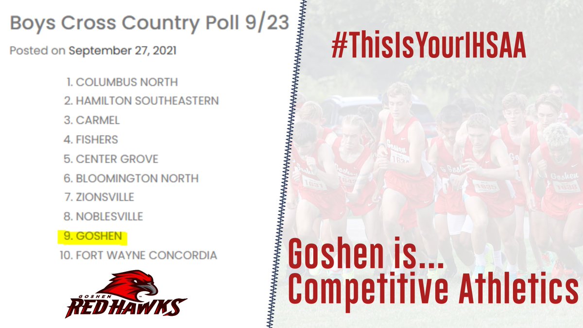 GHS Boys Cross Country, #9 in the state! Good luck and skills for the rest of your season! #HeartofaRedHawk <a href="/IHSAA1/">IHSAA</a>