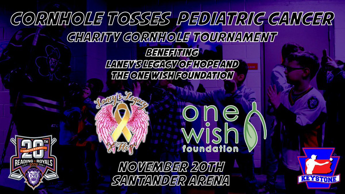 ReadingRoyals's tweet photo. The Royals and Keystone State Cornhole, with #RallyforRyder, will host a week-long event to fight childhood cancer. All proceeds will benefit @LaneyLegacyHope &amp; @One_WishFDN

📄 -> https://t.co/O6ScuwYYNH
Want to come to our Hockey Fights Cancer game? -> https://t.co/mwcPEIdZyV https://t.co/pdI4BCv8mu