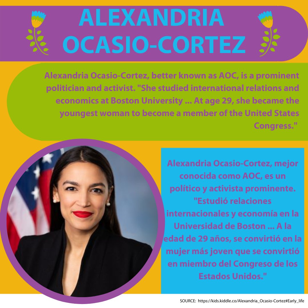 Hoy, queremos celebrar a Alexandria Ocasio-Cortez y sus contribuciones a la herencia hispana. Para obtener más información, visite linktr.ee/dci_nc #MesdelaHerenciaHispana