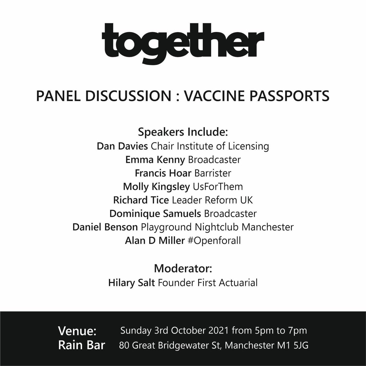mcr_daniel's tweet photo. With dubious ‘consultations’ &amp; Plan B that should not exist- will there be Vac Passes at @Conservatives Party Conf?

Cracking full line up Rain Bar; No certification required #openforall &amp; packed full of ideas

Come! #together #NoVaccinePassports #TogetherDeclaration https://t.co/9UrU7r6run