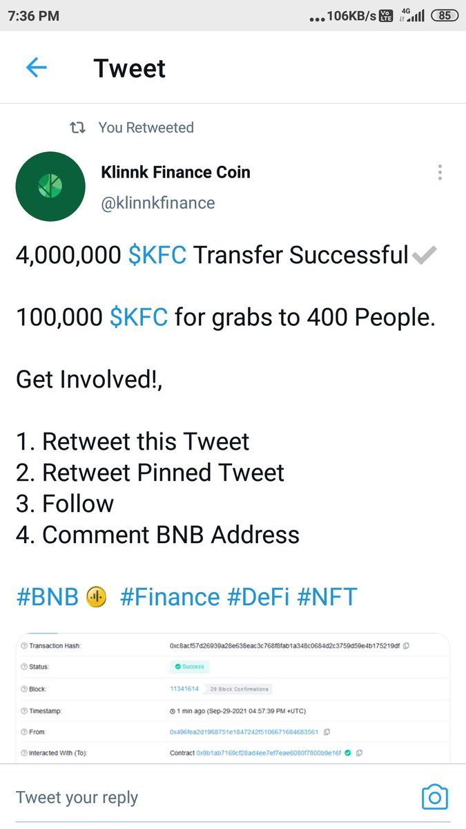 KoningjoyN's tweet photo. @klinnkfinance Thanks for the opportunity. Great project.
My wallet address:- bnb19mt7djc7wxlu252f5slx9q0u926jjtz8h2tgkf https://t.co/oRfIlh5MZF
