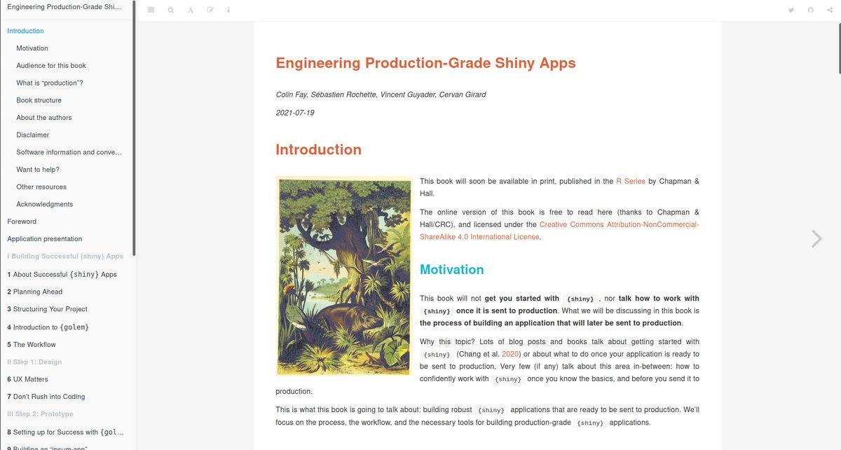 thinkR_fr's tweet photo. 🎉To celebrate the release of our #rstats book "Engineering Production-Grade Shiny Apps", the online version now has a new look using #bookdown *bs4_book* 🎨

- 📔Purchase on CRC Press: https://t.co/6wdtNNqdFV
- 🔗New look online version still on: https://t.co/uzXCW9VA71 https://t.co/IqhdIh82Mq