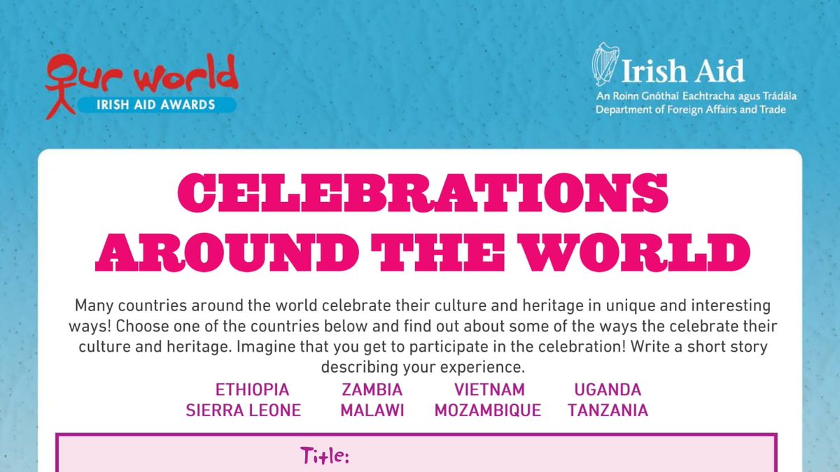 irishaidawards's tweet photo. Choose one of Irish Aid's focus countries: Ethiopia, Sierra Leone, Malawi, Mozambique, Uganda, Vietnam, Tanzania or Zambia
Find out how they celebrate their culture and heritage. Can you find out what their national holiday is? #activityoftheweek https://t.co/gNy077yRJf