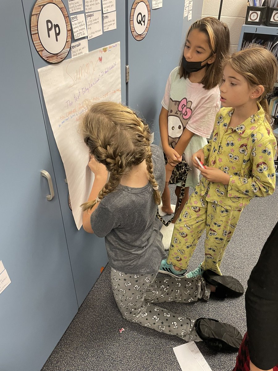 Mrs_K_Scrib's tweet photo. Student led nonfiction summary writing with supports from peers and sentence frames. Oh….and scented markers. https://t.co/i30Sxt9zEm