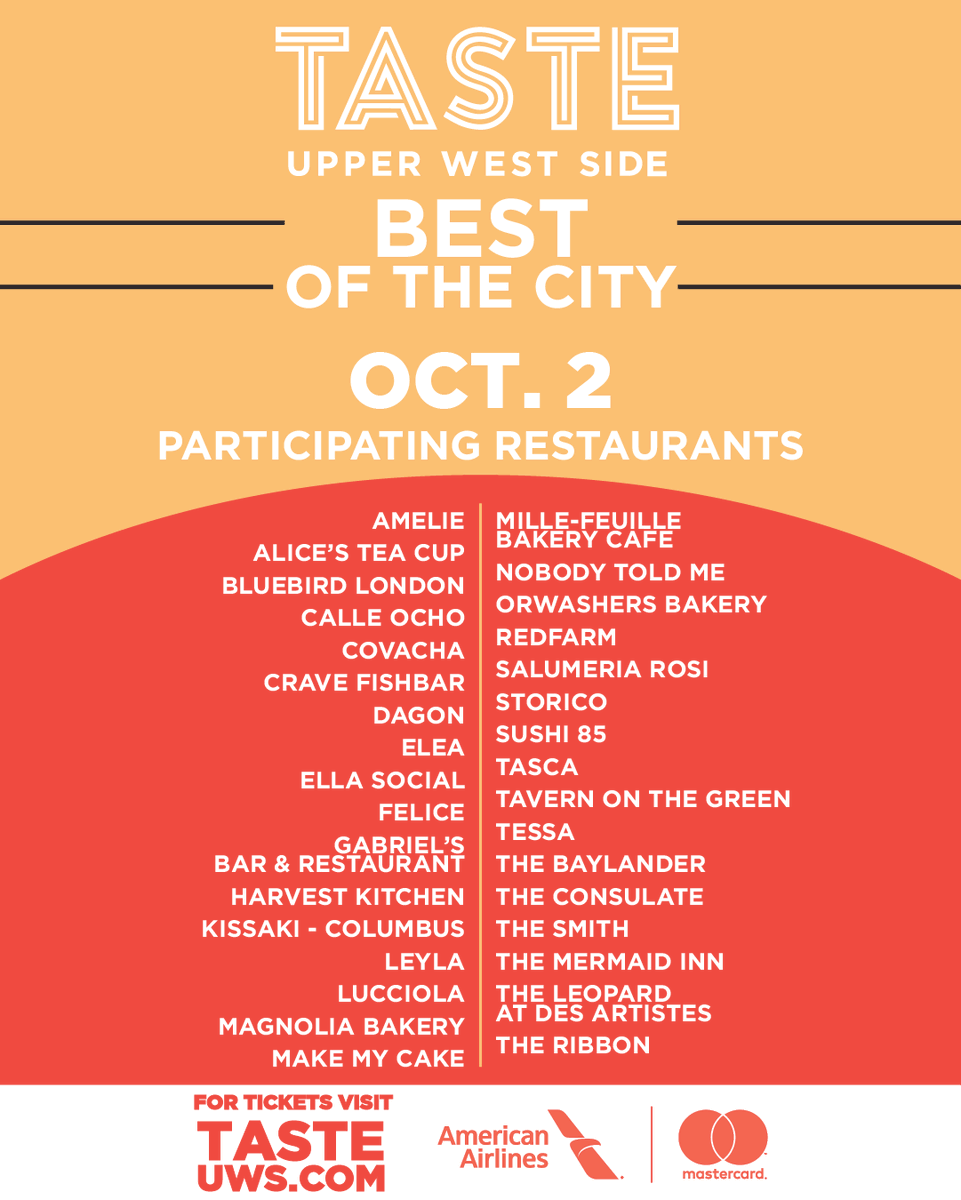 TasteUWS's tweet photo. It's almost time to kick off #TasteUWS2021. Check out our lineup of restaurants throughout the weekend. Tickets are still available. https://t.co/WrTMRo67Zs https://t.co/yyPz9ee8YB