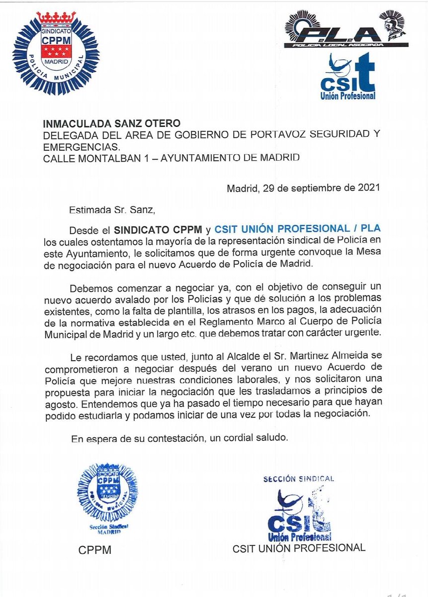 sindicatopla's tweet image. Seguimos esperando su compromiso y el de @AlmeidaPP_ de negociar el Acuerdo de @policiademadrid @APoliciam @AuxiliaresPMM 

Seguimos con impagos y merma de derechos, más de 2 años al frente del Consistorio y seguimos igual.

¿Hasta cuándo?