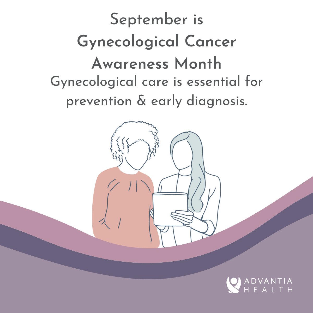 AdvantiaHealth's tweet photo. As Gynecological Cancer Awareness Month #GCAM comes to a close, make sure you know the signs &amp; symptoms of the different types of of gynecological cancer, and make sure you are getting regular check-ups! https://t.co/cCd1dKJmg9 https://t.co/H9VVbt2tUS