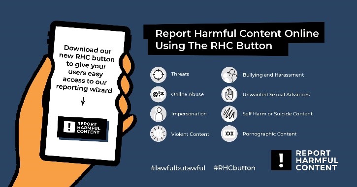 SWGfL_Official's tweet photo. If your education setting would like to join the fight against legal but inappropriate and harmful online content, you can now install the Report Harmful Content button onto your website! Keep your audience protected: https://t.co/BfWTfWZSqk 
#lawfulbutawful #RHCbutton @reportHC https://t.co/d4didXIJPI