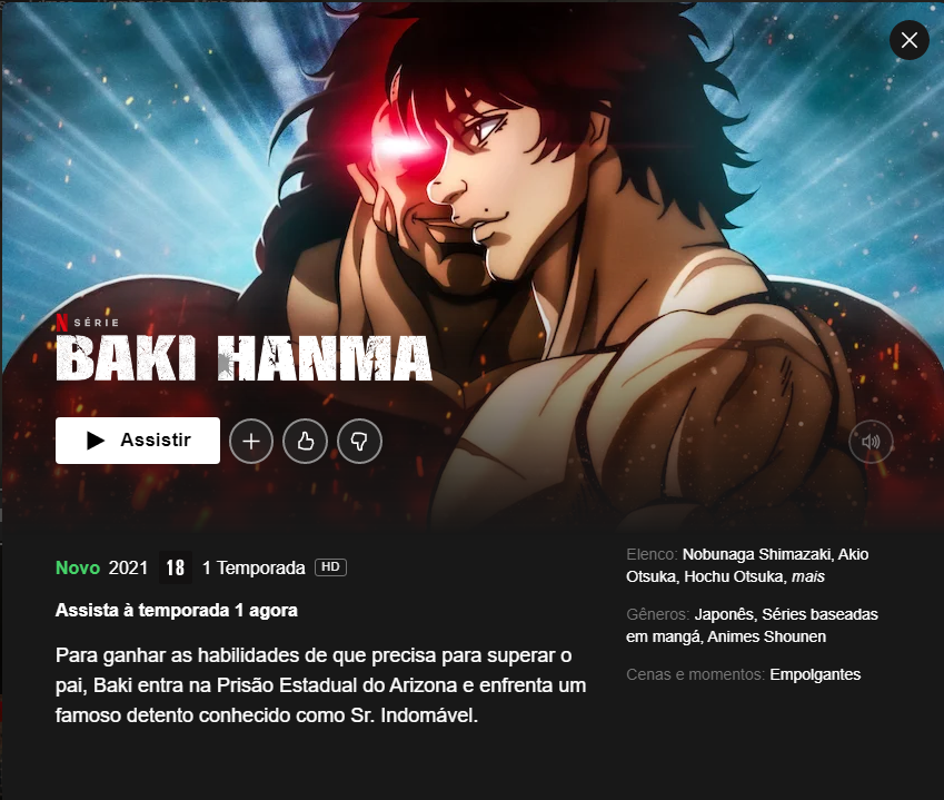 Shōnen Soul - O recém finalizado anime BAKI está disponível no catálogo da  Netflix dublado em português e também em seu idioma original com legendas.  BAKI - O Campeão conta a trajetória