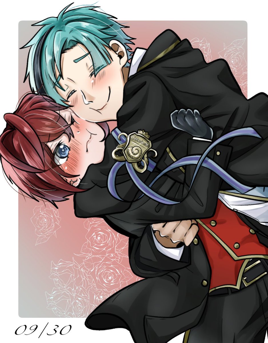 multiple boys 2boys male focus hug red hair blush gloves  illustration images