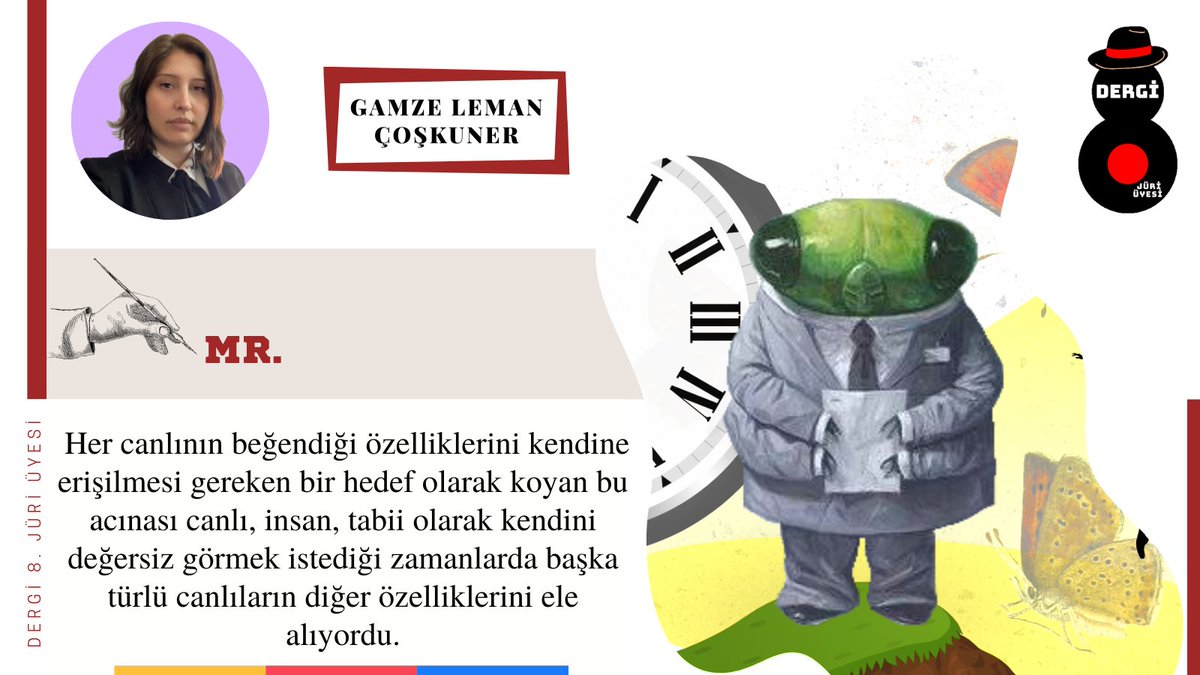 Dergi8juri's tweet photo. Gamze Leman Çoşkuner: "Her canlının beğendiği özelliklerini kendine erişilmesi gereken bir hedef olarak koyan bu acınası canlı, insan, tabii olarak kendini değersiz görmek istediği zamanlarda başka türlü canlıların diğer özelliklerini ele alıyordu."

🔗https://t.co/TIhfpxQKC2 https://t.co/hJBsm25kBo