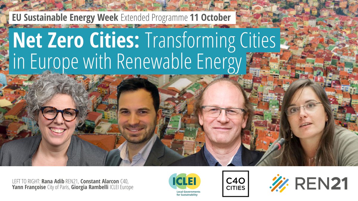 🔔 Announcing the speakers for our co-hosted event at #EUSEW2021⤵️
Rana Adib - <a href="/REN21/">REN21 - Renewables Now</a> 
Constant Alarcon - <a href="/c40cities/">C40 Cities</a> 
Yann Françoise - City of <a href="/paris/">Paris</a>
Giorgia Rambelli <a href="/ICLEI_Europe/">ICLEI Europe</a> 

Register to be part of the conversation on 11 Oct ren21.net/eusew-cities-r…