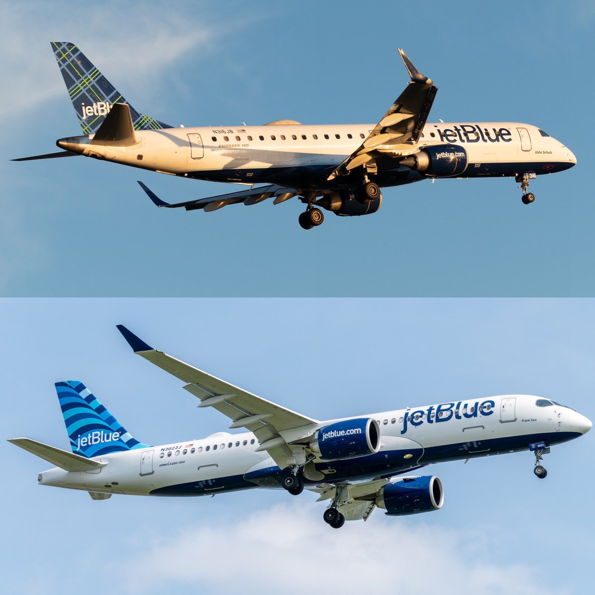 Old or new? As @JetBlue brings in more @Airbus a220s the ejets are starting their phase out process. Soon will see less and less of the Ejets in the skies. 

Will you miss the Ejets? 

#aviationdaily #aviationlovers #aviationphotography #AvGeek #airplanes #JetBlue