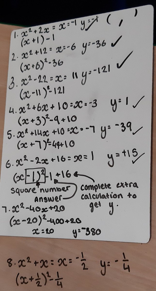MathsHeys's tweet photo. Fantastic work form 11y1 today working on completing the square and finding the turning points of quadratic graphs. Work pictured by EH, JJ and JZ https://t.co/okBhzI0aSA