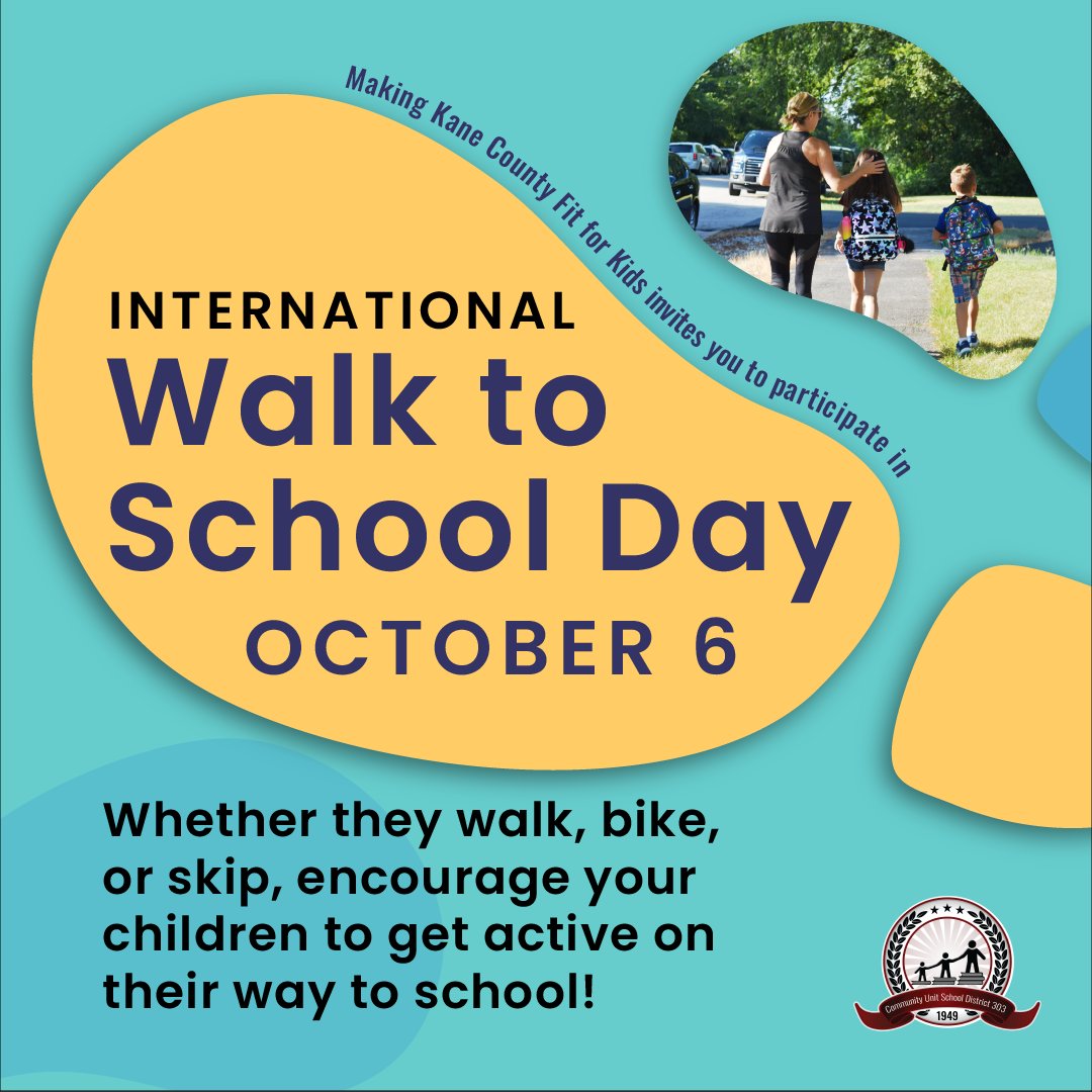 🏃☀️Get up and get going! Encourage your kids to get active on their way to school for Walk to School Day on Wednesday, October 6.