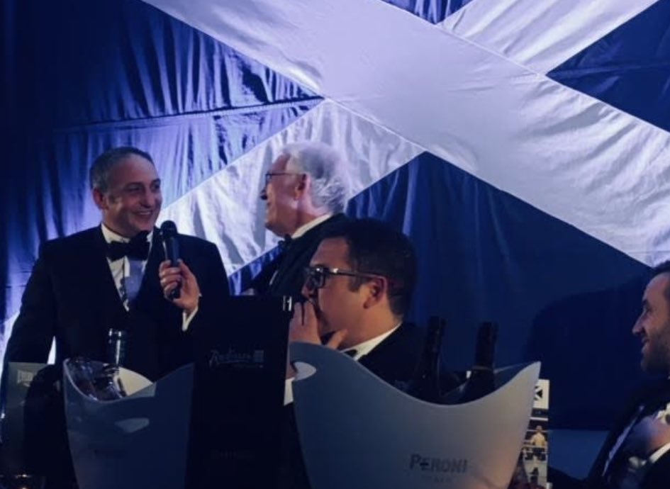 GaryKidJacobs's tweet photo. At a @StAndrewsSC in 2018 being interviewed by Hugh Keevins. Brilliant events by my very good friend Iain Wilson &amp; I look forward to attending them again post lockdown… #BoxingDinner https://t.co/KWRbzyfNl5