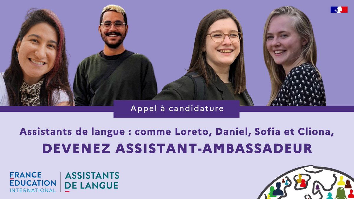 FEI_assistants's tweet photo. En 2020-2021, la 2ème promotion d’assistants-ambassadeurs représentait 17 pays et 6 langues vivantes. Cette année, les #assistantsdelangue française à l’étranger peuvent eux aussi poser leur candidature. La campagne est ouverte jusqu’au 10 octobre 👉 https://t.co/MX8LSrJIEm https://t.co/HsToy7J5Ty
