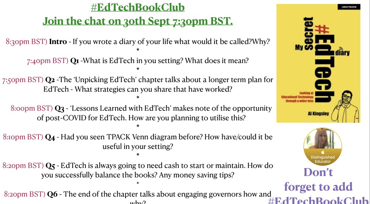Don’t forget to join us tonight for #EdTechBookClub with <a href="/AlKingsley_Edu/">Al Kingsley MBE</a> My Secret EdTech Diary! 7:30pm BST 🤩