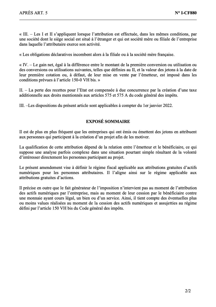 Conformément aux demandes des acteurs, nous proposons de créer un régime d’attribution gratuite d’actifs numériques au profit des salariés.
