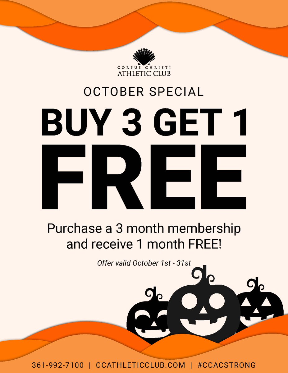 ccathleticclub's tweet photo. Fall into savings with our October Special starting tomorrow! 🎃
#ccacstrong https://t.co/S3jXAZpNWl