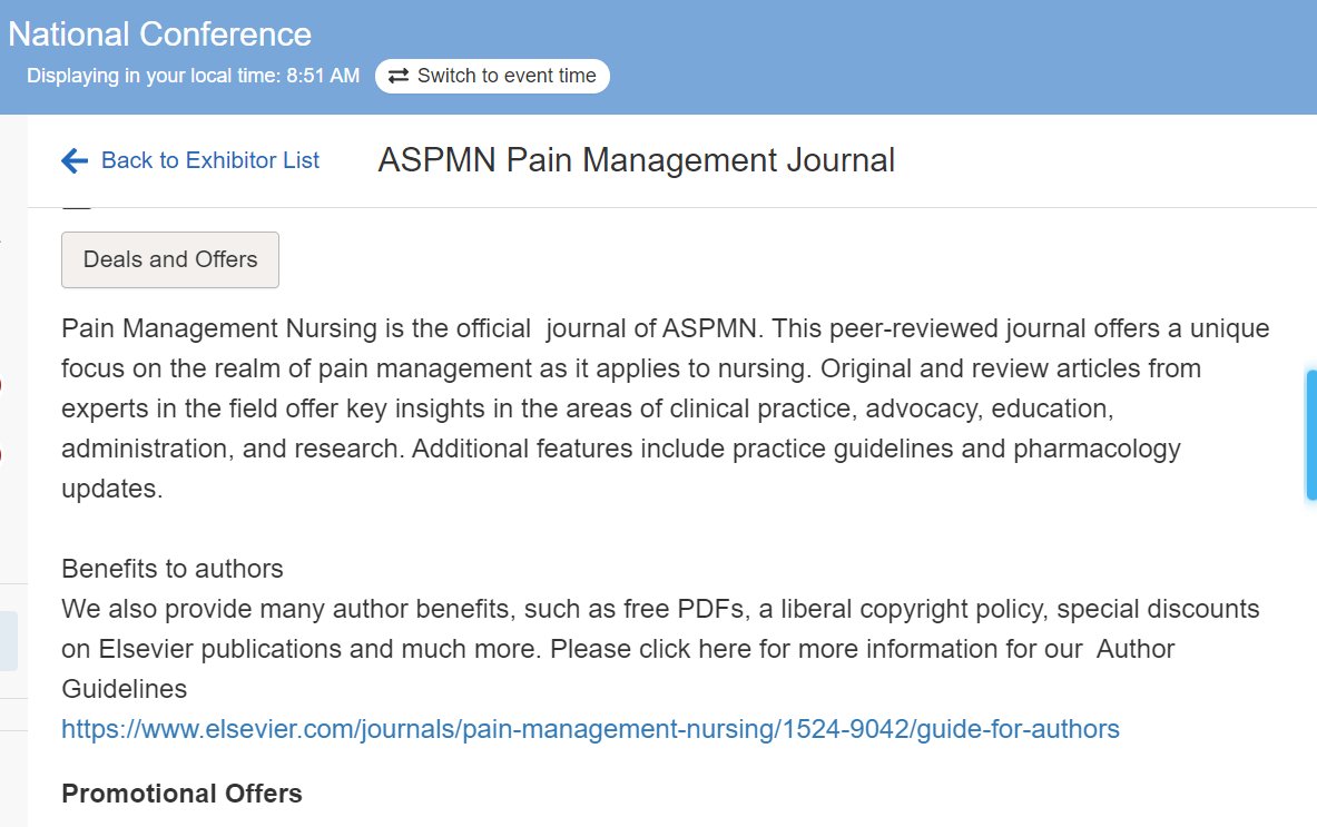 PMN_Journal's tweet photo. Visit our Pain Management Nursing #virtual booth at the #ASPMN 31st National #conference now on @WhovaSupport  

#nursetwitter #RN_Community #nurselife #nursingnow #nursingissues #caring #Nurses #virtualconference https://t.co/pOEyTsSLlW