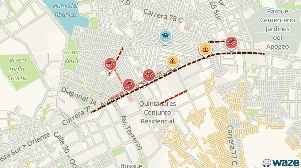 WazeTrafficBOG's tweet photo. Apártate de Autopista Sur > Oriente hoy #traficobogota. El tráfico es 27m más lento de lo habituall https://t.co/jKSl5Z9Oke https://t.co/jxXgzKTGsW