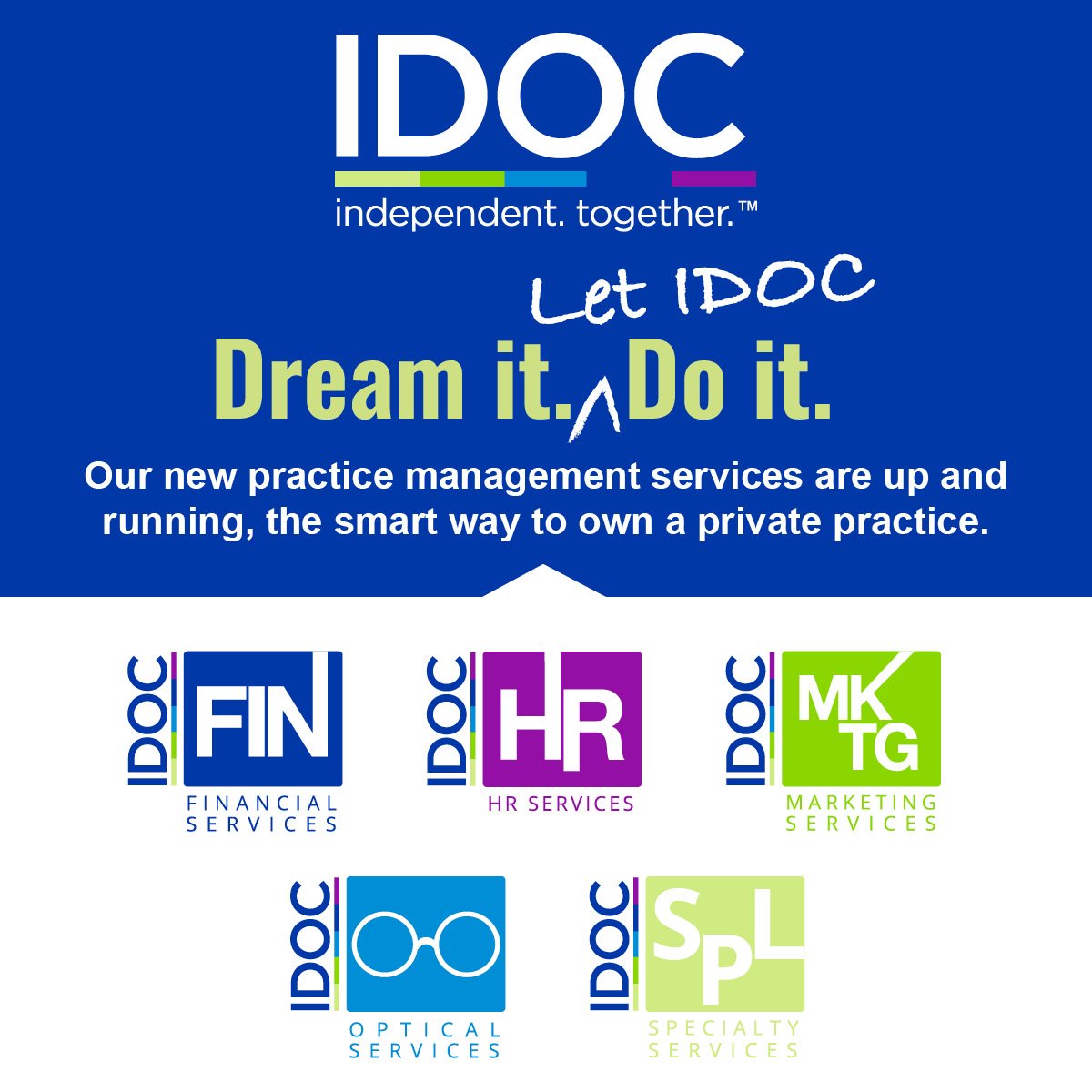 IDOCindependent's tweet photo. Take back your time with new IDOC Services.
Now available to every independent OD: turnkey IDOC Services for every practice management need, from HR and marketing to bookkeeping and optical sales.
LEARN MORE: https://t.co/m3MDjDNyFX https://t.co/JDh2KQHczZ