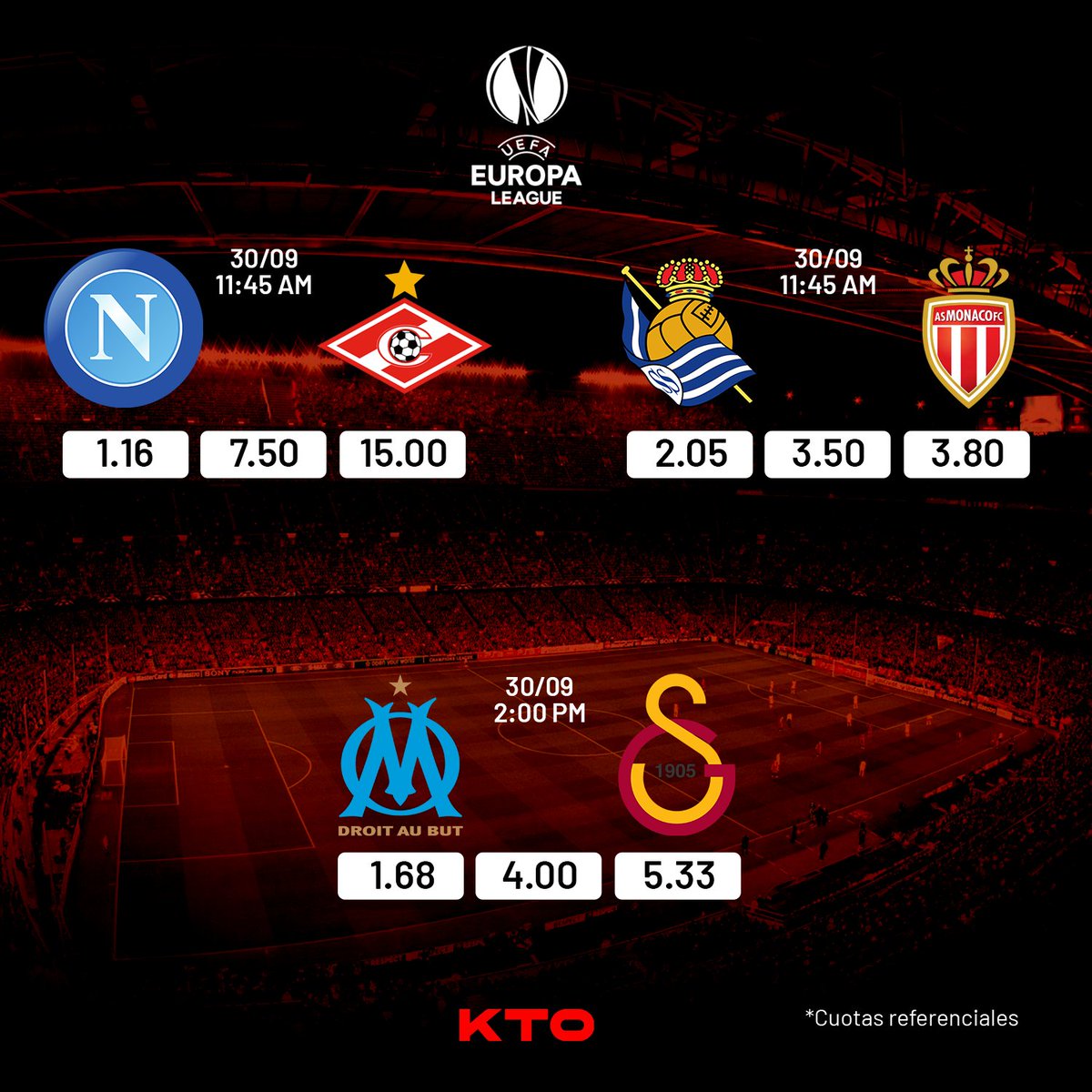 KTOPeru's tweet photo. No te pierdas la #EuropaLeague con las mejores cuotas de KTO! ⚽️

Si aún no realizas tu primera apuesta hasta S/100 en KTO, te la devolvemos en caso no aciertes! *Aplican T&amp;C.

Regístrate y Gana de verdad con KTO! 👇
https://t.co/VOQ2KjLAcX https://t.co/R8x6w3pEwY