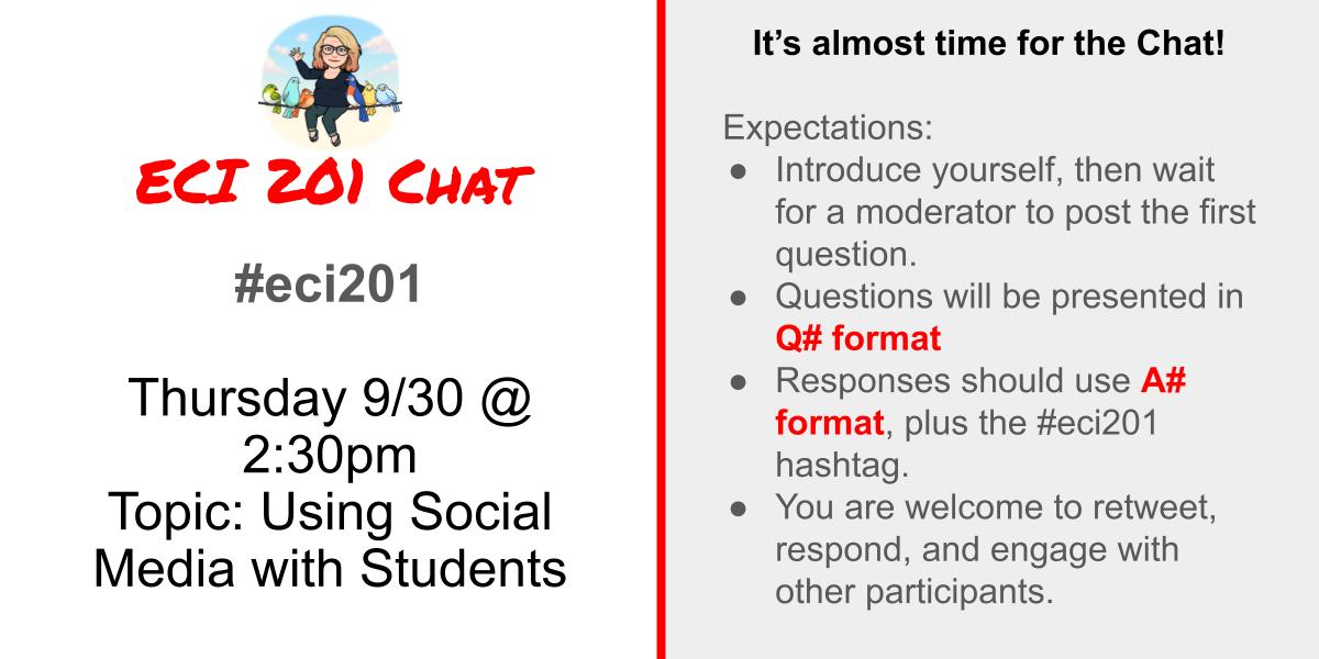 AJFHall's tweet image. #Educators #Teachers and other #PSTs!!  It is almost time for the @NCStateCED #ECI201 twitter chat!  Come join us at 2:30pm EST to discuss #SocialMediaintheClassroom and #DigCit.  Come share your ideas! #EdTech #NT2T #NCEd