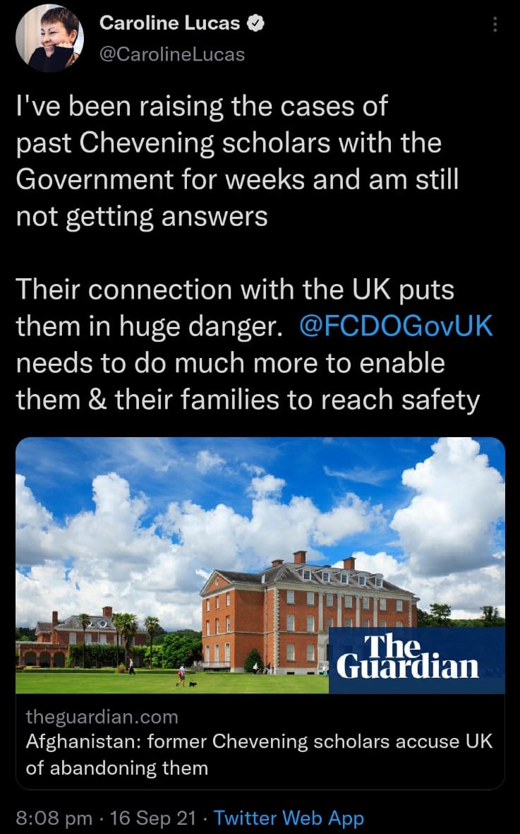 CheveningAfghan's tweet photo. The lives of #Afghan #Chevening Alumni r in danger due to their connection with the UK! 
We urge the UK gov to deliver on its promise &amp; consider us in ACRS scheme.
#SaveAfghanCheveningAlumni 
@FCDOGovUK @ukhomeoffice @UK4Afghanistan @CheveningFCDO @pritipatel  @APPGRefugees https://t.co/efBtZC3p1n