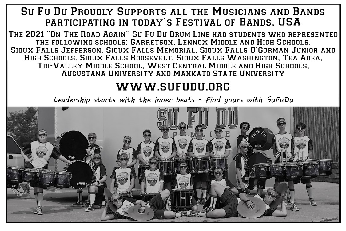 SuFuDu's tweet photo. Su Fu Du wants to wish everyone the very best at Festival of Bands, on October 2, in Sioux Falls, SD. We are extremely proud of our students and their accomplishments. https://t.co/rUn3yOfDCt